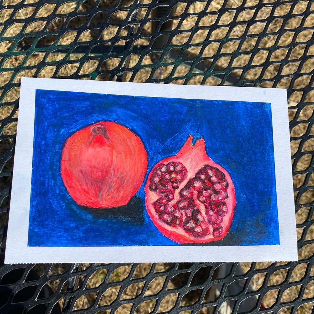 Original Oil Pastel Pomegranate Painting